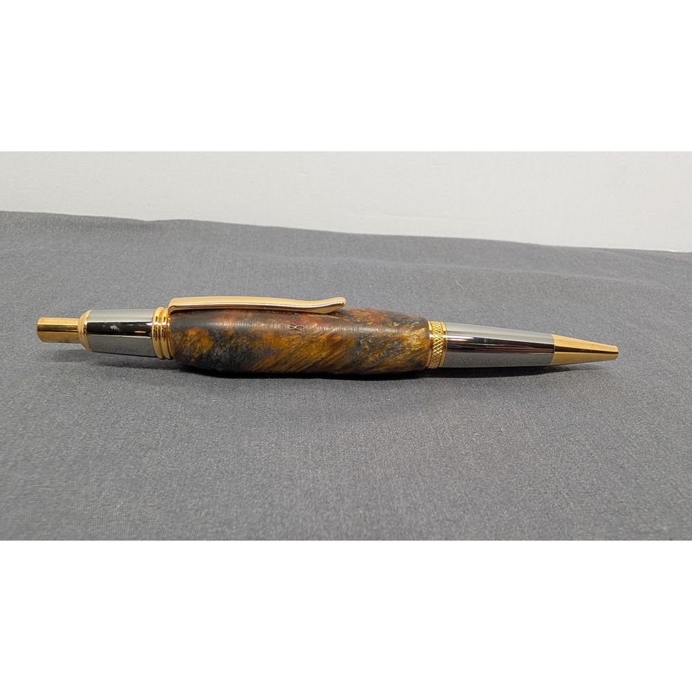 Handmade Polymer Clay Ballpoint Pen Brown Gold Silver Marbled Writing Instrument